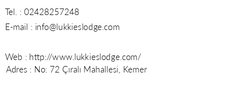 Lukkies Lodge ral telefon numaralar, faks, e-mail, posta adresi ve iletiim bilgileri